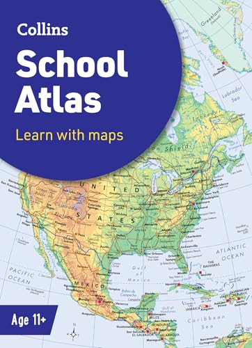 Front cover of Collins School Atlas featuring a map of North America.