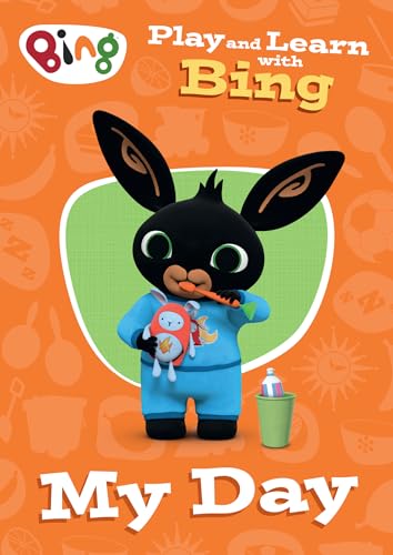 Bing bunny brushes teeth with Flop, holding a toothbrush and toy.