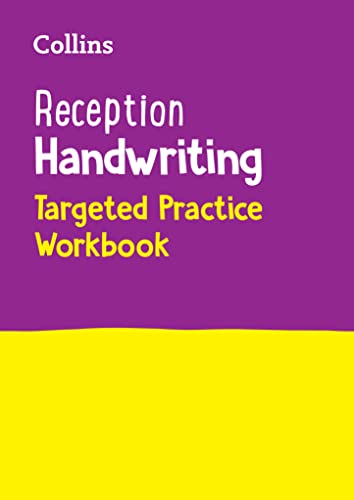 Purple and yellow workbook cover with “Reception Handwriting” text.
