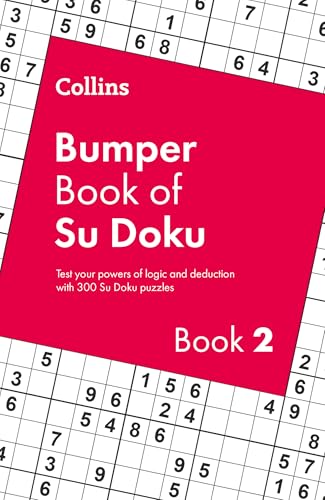 Red Su Doku puzzle book cover with white text, “Bumper Book of Su Doku Book 2”.