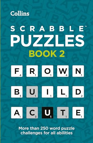 Book cover for "SCRABBLE™ Puzzles : Book 2" with letter tiles.