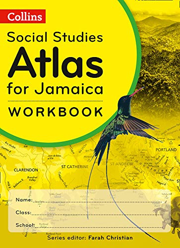 Yellow workbook cover for Jamaica social studies atlas, with hummingbird.