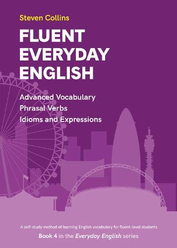 Book cover for Fluent Everyday English featuring a purple London skyline illustration.