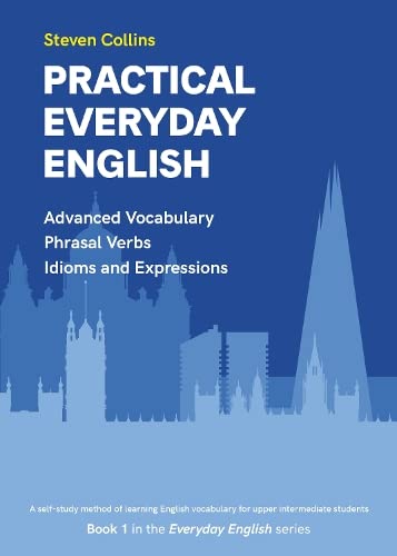Book cover for Practical Everyday English by Steven Collins with a London skyline silhouette.