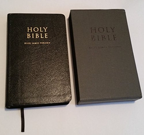 Black leather King James Version Bible with box, gold lettering.