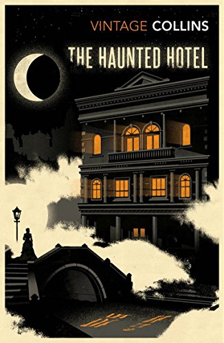 Book cover: a dark, illustrated haunted hotel with a crescent moon.