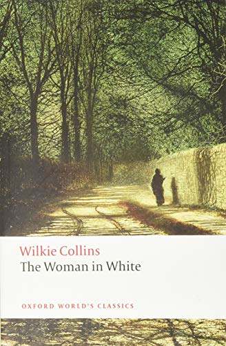 Book cover: “The Woman in White” with a figure on a path.