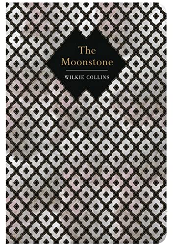 Book cover for “The Moonstone” with a patterned, dark grey design.