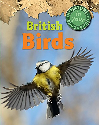 Book cover featuring a blue tit in flight, titled “British Birds”.