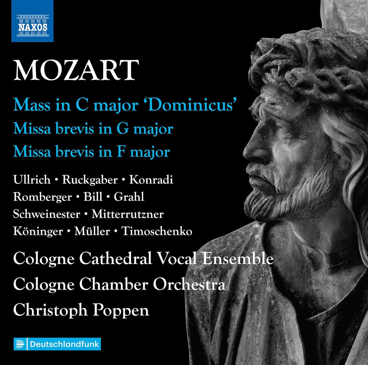 CD cover for Mozart’s “Mass in C major” featuring a stone bust.
