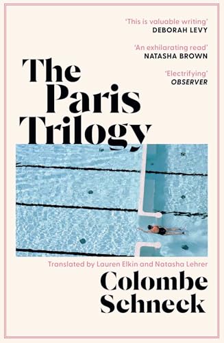 Book cover for The Paris Trilogy showing a person swimming in a blue pool.