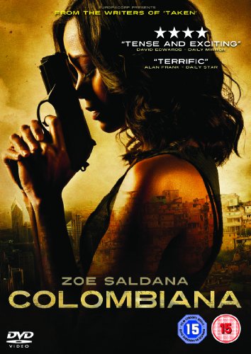 DVD cover for "Colombiana" featuring Zoe Saldana holding a gun.