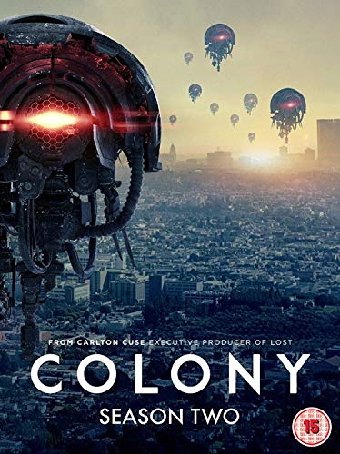 Colony Season Two DVD cover featuring a giant mechanical drone over a cityscape.