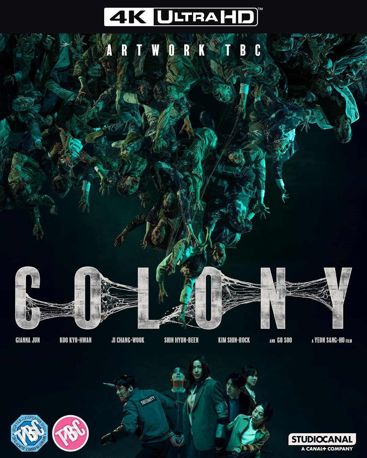 Movie cover for Colony featuring a mass of bodies and a group of survivors.