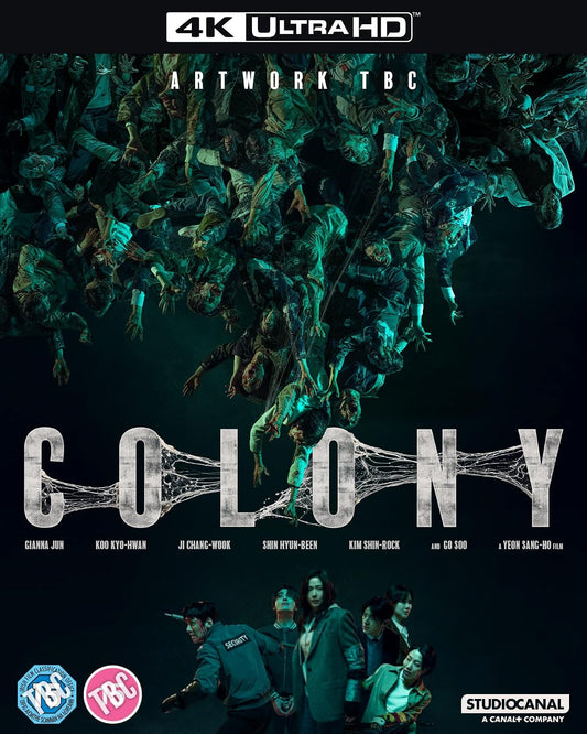 Movie cover for Colony featuring a mass of bodies and a group of survivors.