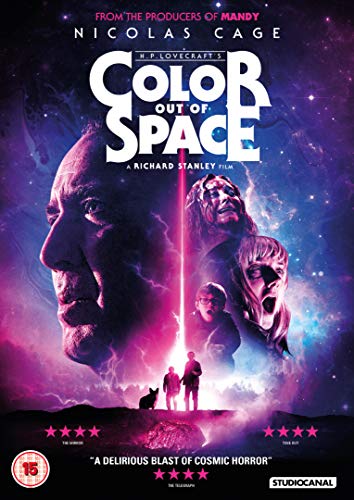 Color Out of Space" DVD cover featuring Nicolas Cage and cosmic horror imagery.