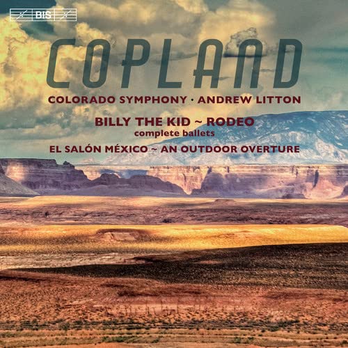 CD cover for Copland’s “Billy the Kid” and “Rodeo” with desert landscape.