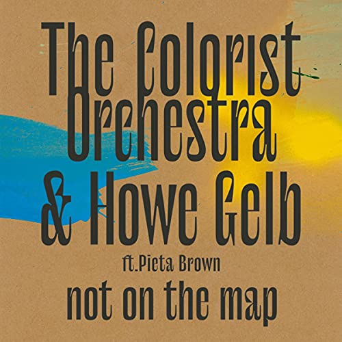 Brown square with blue and yellow brushstrokes and large black text overlay.