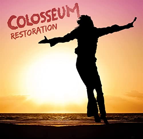 “Colosseum - Restoration” vinyl album cover with silhouetted figure and sunset.
