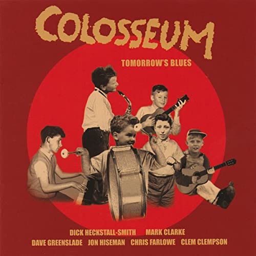 Album cover featuring a group of boys playing musical instruments against a red background.