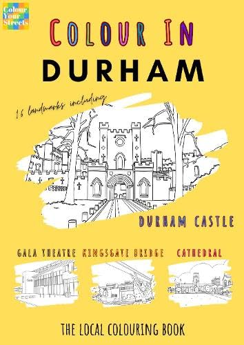 Colouring book cover featuring line drawings of Durham landmarks.