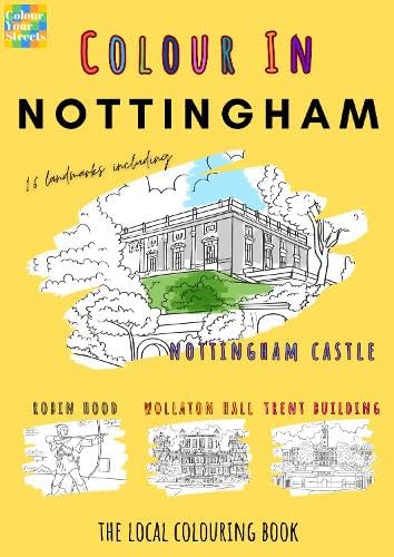 Nottingham colouring book cover with line drawings of local landmarks.