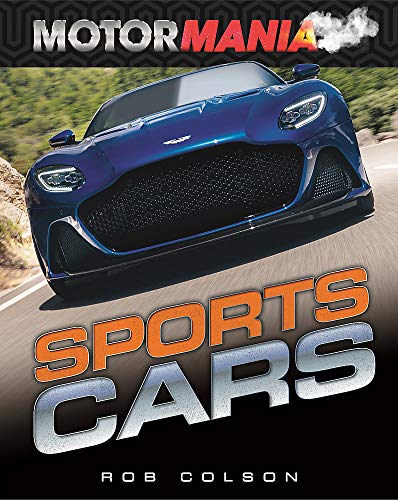 Blue sports car on a road, book cover titled "Sports Cars".