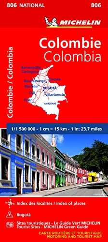 Red Michelin National Map 806 of Colombia with city views below.