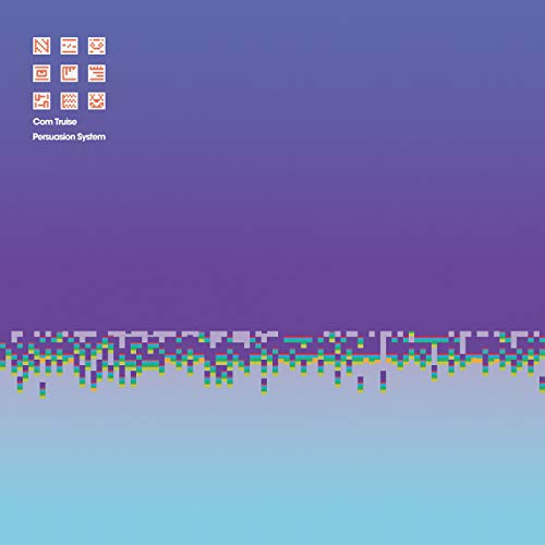 Album cover for Com Truise’s “Persuasion System” with pixelated graphics.