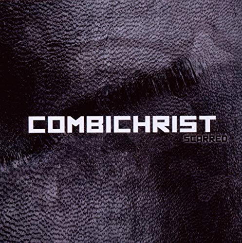 Combichrist “Scarred” CD cover: textured dark background with stitched text.
