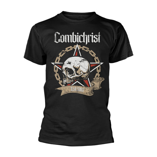 Black t-shirt with Combichrist logo: skull and star design.