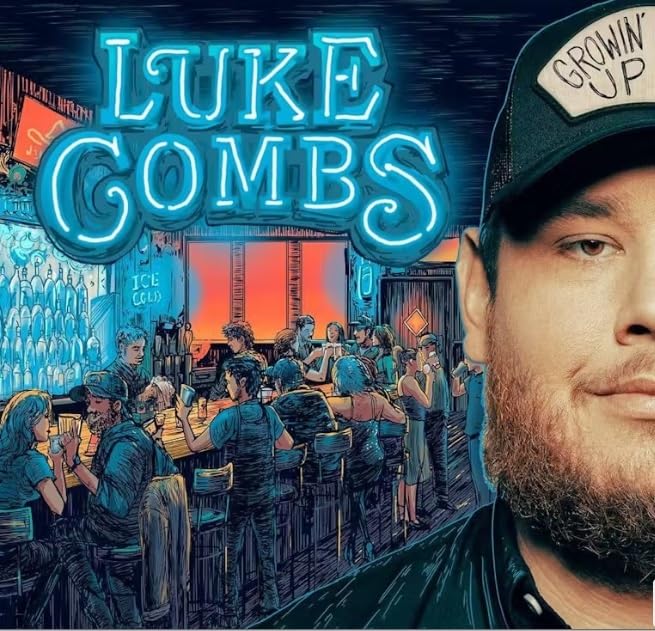 Luke Combs album cover with illustrated bar scene and artist portrait.