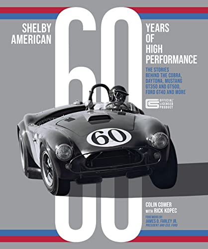 Book cover featuring a vintage black Shelby Cobra race car with a large “60”.