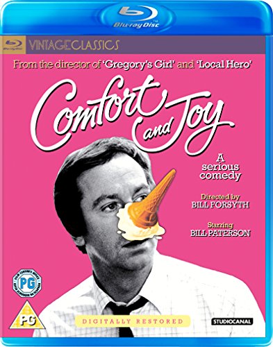 Blu-ray cover for Comfort and Joy featuring a man with an ice cream cone.