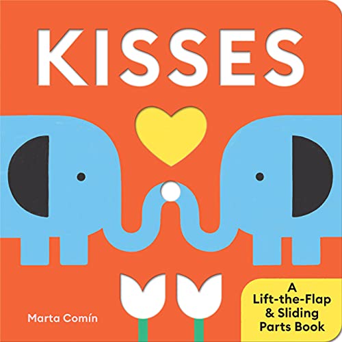 Blue elephants with a yellow heart on a red book cover.