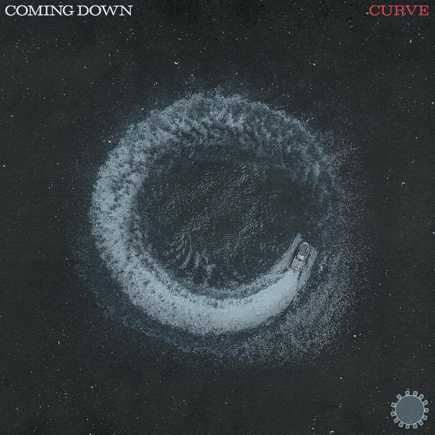 Vinyl record cover for “Coming Down” by Curve, featuring a swirling vortex.