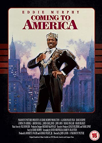 Coming to America" DVD cover featuring Eddie Murphy as Prince Akeem in regal attire.