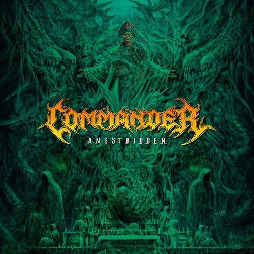 Dark fantasy album cover for Commander’s “Angstridden” with figures and ornate text.