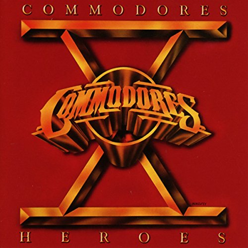 Album cover for Commodores Heroes featuring a large metallic X on a red background.