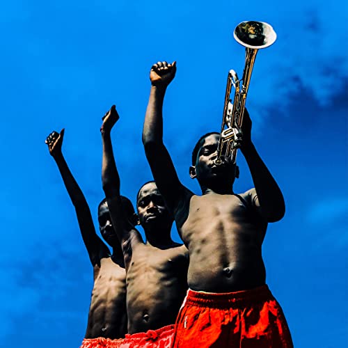 Album cover: four shirtless people with raised fists and a trumpet.