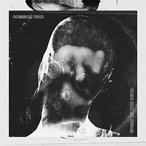 Gritty black and white album cover featuring a distorted, masked figure with circular lenses.