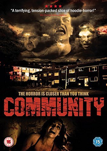 DVD cover art for the film Community featuring a dark housing estate and screaming faces.