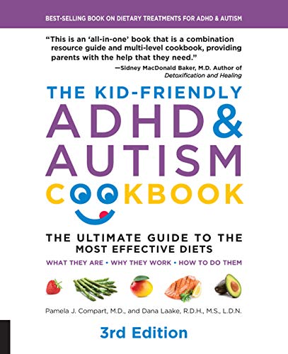 Book cover titled The Kid-Friendly ADHD & Autism Cookbook with images of fresh food.