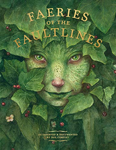 A green-skinned faerie face peeking through ivy leaves on a book cover.
