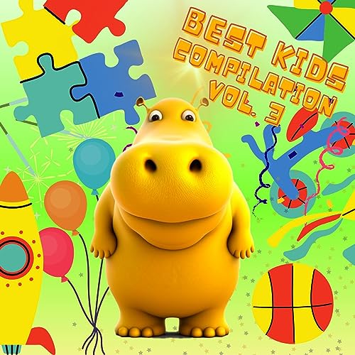 CD cover with cartoon hippo, toys, and colorful puzzle pieces.