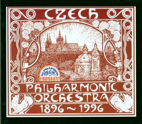 Red and gold CD cover featuring Prague skyline and musical instruments.