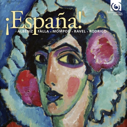 CD cover: abstract portrait of a woman with flowers, titled "España!".