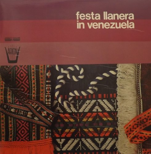 Red album cover with woven textile patterns and text "festa llanera in venezuela".