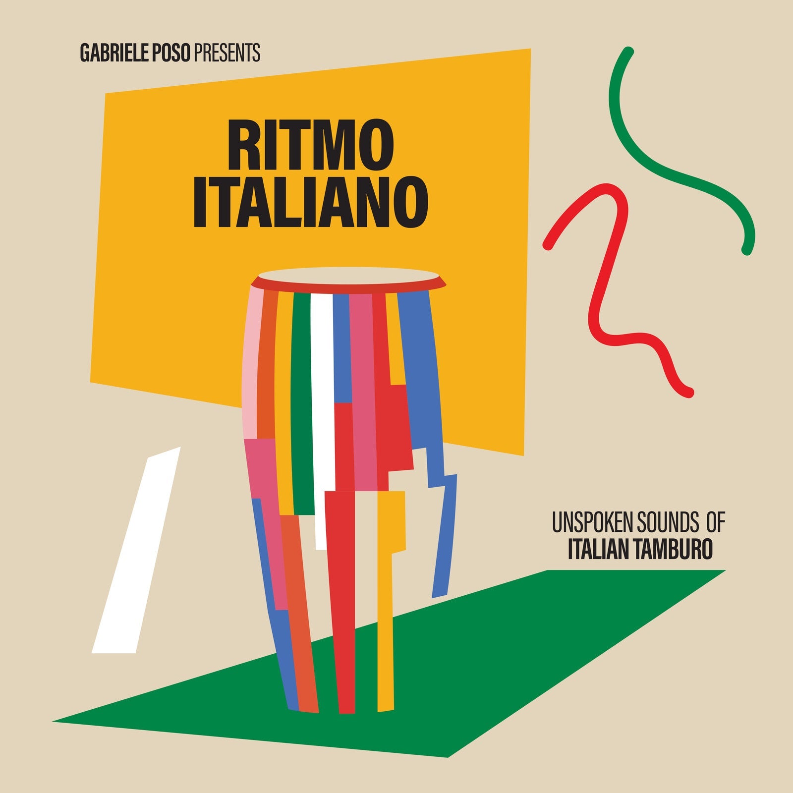Record cover with colorful tambourine illustration and bold text: "Ritmo Italiano".