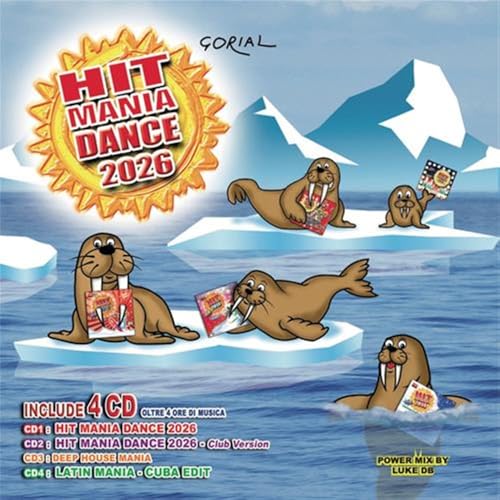CD cover: walruses on ice floes with "Hit Mania Dance 2026" text.